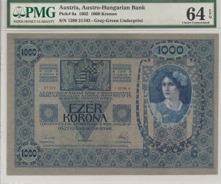 P - 8a 1902 1000 Kronen,  Austria - Austro - Hungarian Bank,  Pmg 64epq photo