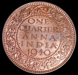 India British - George Vi - Unc 1/4 Anna 1940 - Bombay - Bronze Coin L4 photo