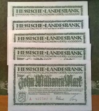 Germany Banknote 10 Million Mark (10.  000.  000) 1923 Hessische Bank /sold As Each photo