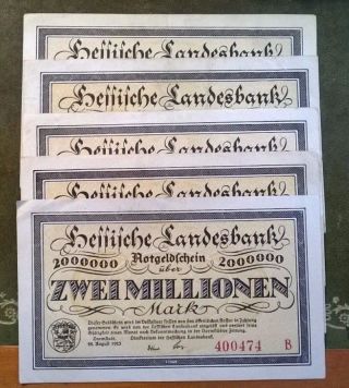 Germany Banknote 2 Million Mark (2.  000.  000) 1923 Hessische Bank /sold As Each photo