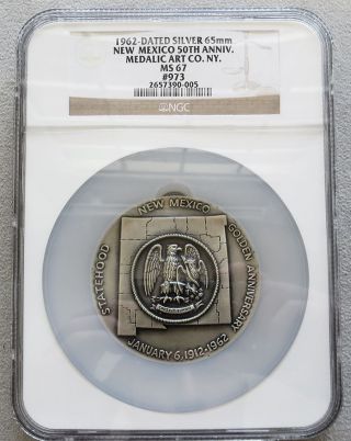 1962 Silver Mexico Statehood 50th Anniversary Medallic Art Co.  Medal Ngc 67 photo