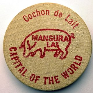 Cochon De Lait Pig Festival Wooden Nickel/token/coin - 1969 Mansura,  La photo