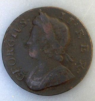 1753 Great Britain 1/2 Penny Km 579.  2 George Ii Qpwoqt photo