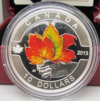 2013 Canada $10 Fine Silver Coin - The Maple Leaf - With Colour - Rcm - No Tax photo