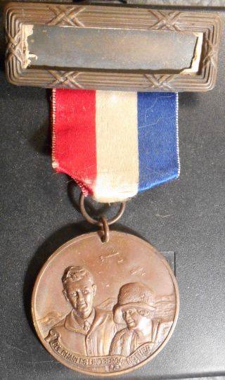 Xrare 1927 Charles A.  Lindbergh & Mother Tour Bronze Medal/ribbon; Pittsburgh photo