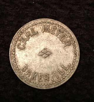 Vintage Gf 5 Cents Token Carl Meyer Baker Illinois Round Aluminum photo