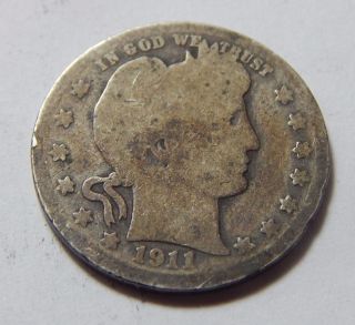 1911 - D Silver Barber Quarter Coin - Better Date photo