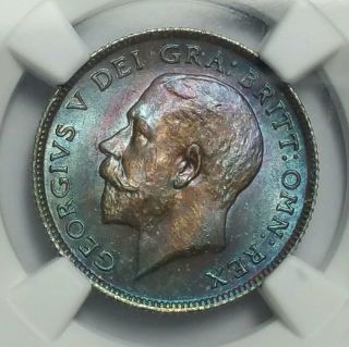 Great Britain 6 Pence,  1914.  Ngc Ms63 Deep Blue And Gold Toning.  Ama photo