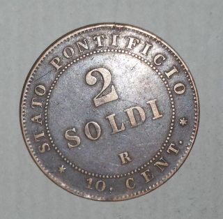 Ancient Coin 10 Cent 2 Soldi Vatican Pio Ix 1866 photo
