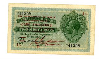 Malta.  P - 15… 1 Shillings On 2 Shillings … Nd (1940) … F/vf photo