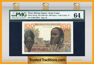 Tt Pk 101ag 1961 West African States / Ivory Coast 100 Francs Pmg 64 Choice Unc photo