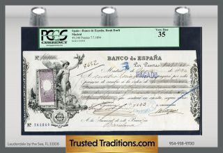 Tt 1894 Spain Banco De Espana Bank Draft 49,  340 Pesetas Pcgs 35 Very Fine photo
