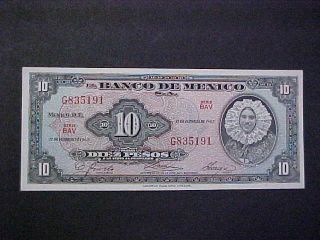 1965 Mexico Paper Money - 10 Pesos Banknote photo