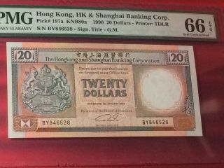 Hong Kong,  1990 20 Dollars P 197a Pmg 66 Epq Gem Unc Nr photo