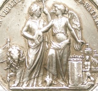Angel Lady & Lion - 1872 Antique Art Medal Signed S.  De Vries S.  Hage photo
