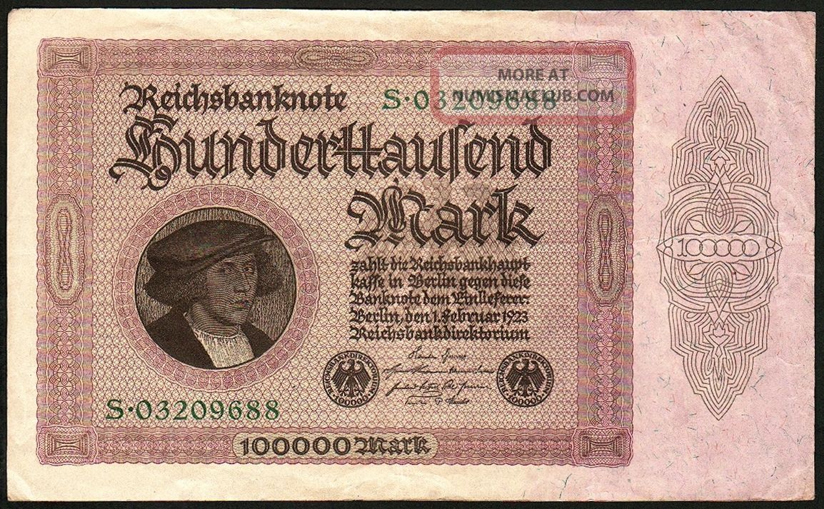 German 100000 Mark 1923 Series S03209688 F german-100000-mark-1923-series-s03209688-f
