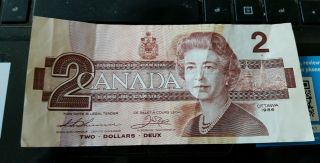 1986 Two Dollar Canadian Bill Lightly Circulated photo