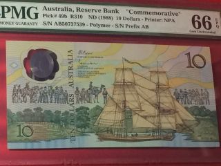 Australia,  1988 10 Dollars P 49b Pmg 66 Epq Gem Unc Nr photo