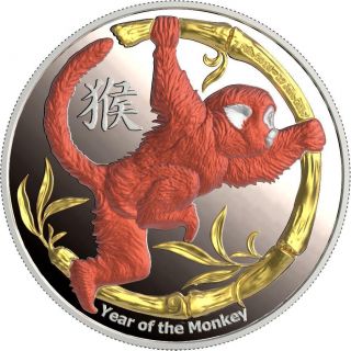 Niue 2016 2$ Year Of The Monkey 1 Oz Proof Silver Coin Mintage 1500 Only photo