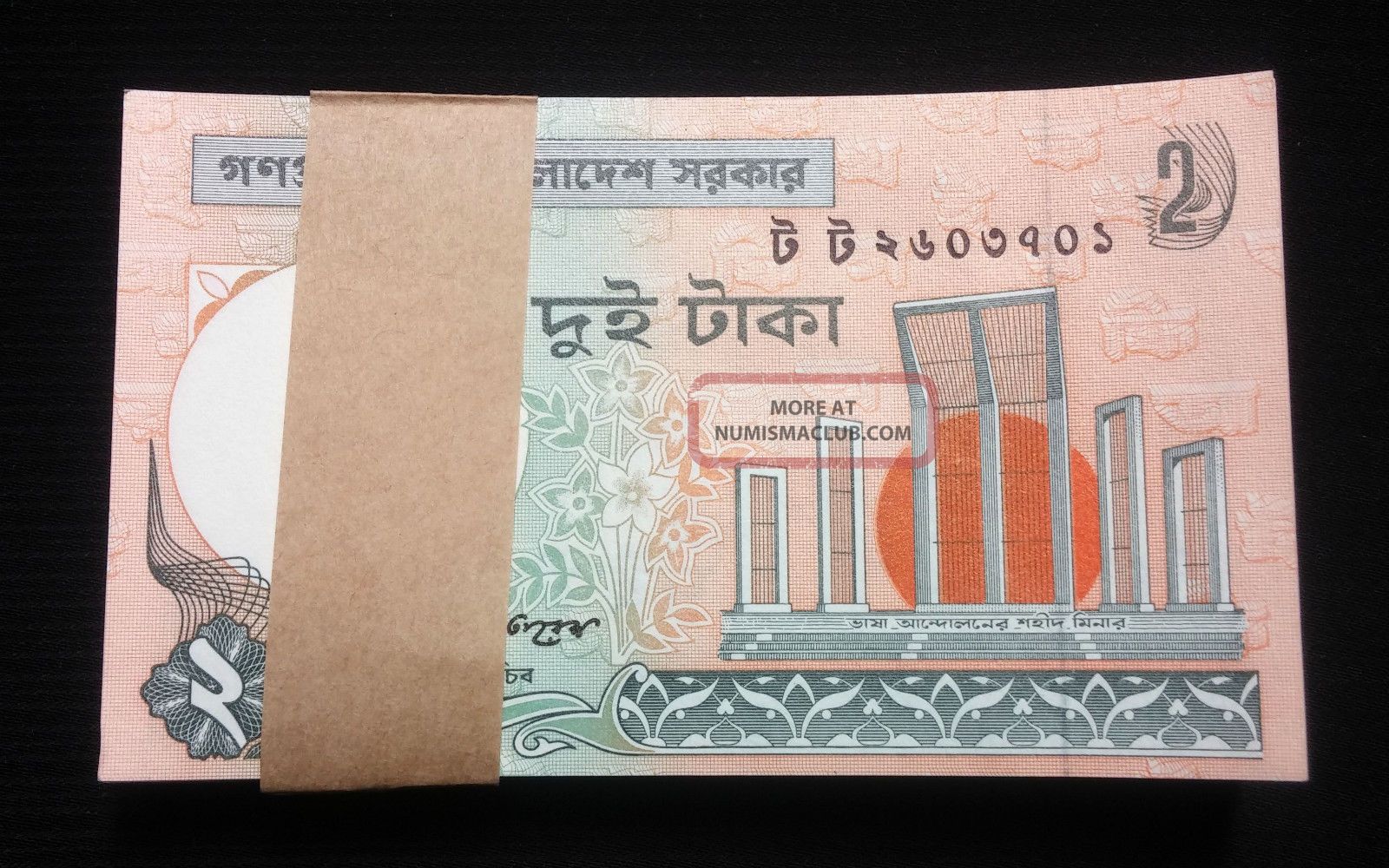 Bangladesh 2 Taka 100 Pc Full Serial Bundle National Bird Old Series - 2010 Paper Money: World photo