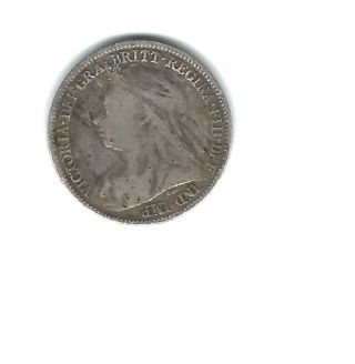 1896 Great Britian Silver 6 Pence Queen Victoria photo