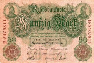 Xxx - Rare German 50 Mark Empire Banknote From 1910 photo