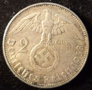 1938 German Third Reich Silver 2 Mark Nazi Coin 3 photo