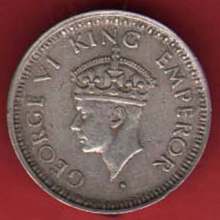 British India - 1945 - 1/4 Rupee - Kg Vi - Rare Silver Coin N - 19 photo