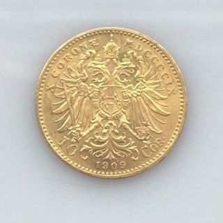 1909 Austria 10 Corona Gold Coin Bu Km 2815 photo