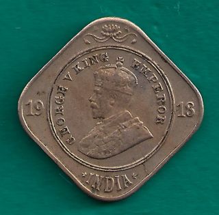 1918 India British Colony 2 Annas Wwi Era George V Square Calcutta Coin photo