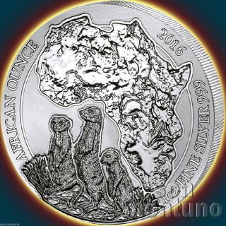 2016 Rwanda Meerkat 1oz.  999 Silver Bu African Wildlife Bullion Coin photo