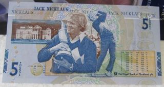Crisp 2005 Jack Nicklaus Royal Bank Of Scotland 5 Pound Bank Note W/envelope photo