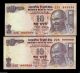 Rs 10/ - India Bank Note Solid Number Twin 22e 999999 X 2 Unc Asia photo 1