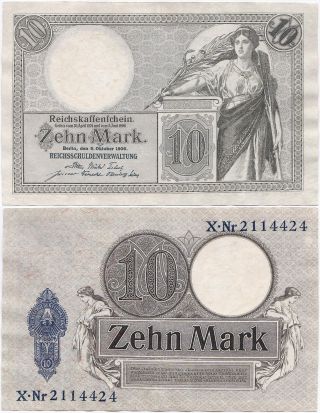 Germany,  10 Mark 1906,  Pick 9b,  Ros.  27b,  Xf/aunc photo