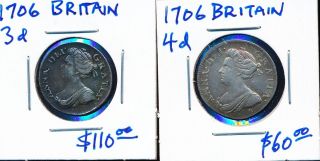 1706 British 3 & 4 Pence (very Attractive Examples) Hi - Res Images photo