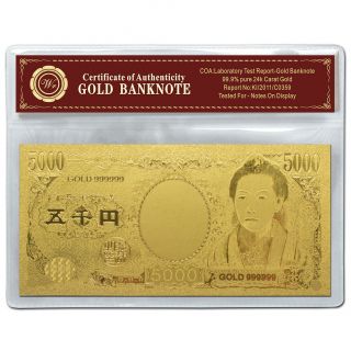 Rare Japan Nippon Ginko Gold Banknote 5000 Yen Real 24k Gold Note In Sleeve photo