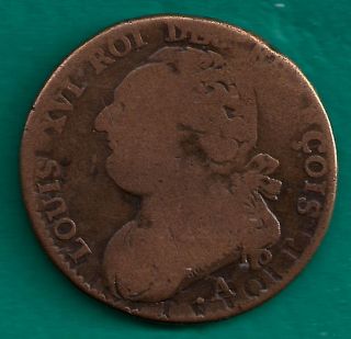 1791 - A France 12 Deniers Louis Xvi Brockage Error French Revolution Era Coin photo