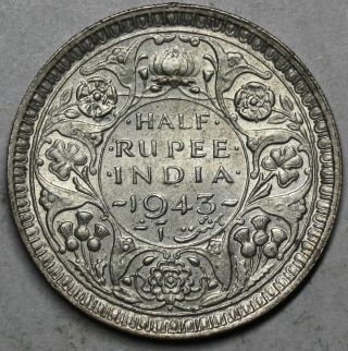 1943 India Silver 1/2 Rupee Coin (raj Great Britain Empire) photo