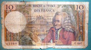 France 10 Francs,  P 147 C,  Issued 02.  07.  1970,  Voltaire photo