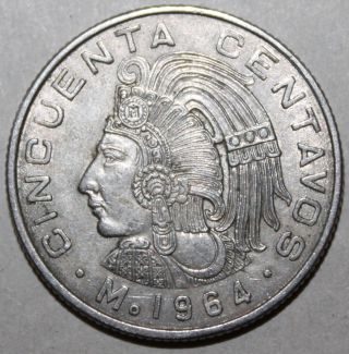 Mexican 50 Centavos Coin,  1964 - Km 451 - Mexico - Cuauhtémoc - Fifty photo