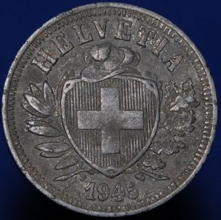 Switzerland 2 Rappen 1945 B Swiss Cross Helvetia Zinc Coin Km 4.  2b photo