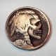 Hobo Nickel Skull & Buffalo Zombie 1927 Ohns Walking Dead Hand Carved Coin 155 Exonumia photo 1