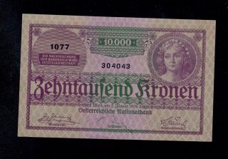 Austria 10000 Kronen 1924 Pick 85 Au - Unc Banknote. photo