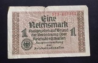 Nazi Germany Third Reich 1 Reichsmark Banknote,  F,  575 - 607364,  Wwii,  Ww2,  Rare photo