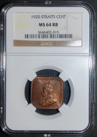 Straits Settlements 1920 1 Cent Ngc - Ms64rb Coin. photo