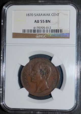 Sarawak 1870 1 Cent Ngc - Au55bn Coin. photo
