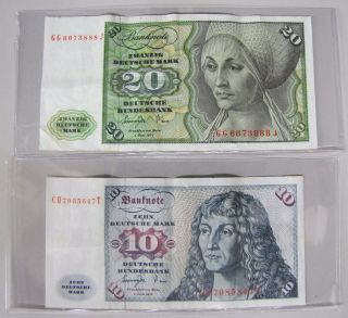 1977,  Germany,  Federal Republic 20 & 10 Marks Paper Note,  Crisp Vf, photo