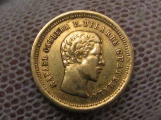 1860 Guatemala Gold 4 Reales Cuatro.  Km - 135.  875 Fine Agw.  0238 Troy Oz photo