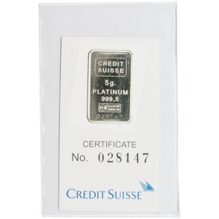 Credit Suisse 5 Gram.  9995 Fine Platinum Bar In Assay photo