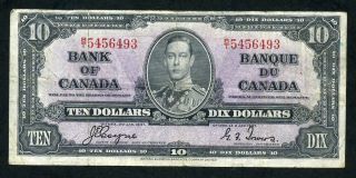1937 Bank Of Canada Ten Dollar Note.  Canadian.  Coyne/towers. photo